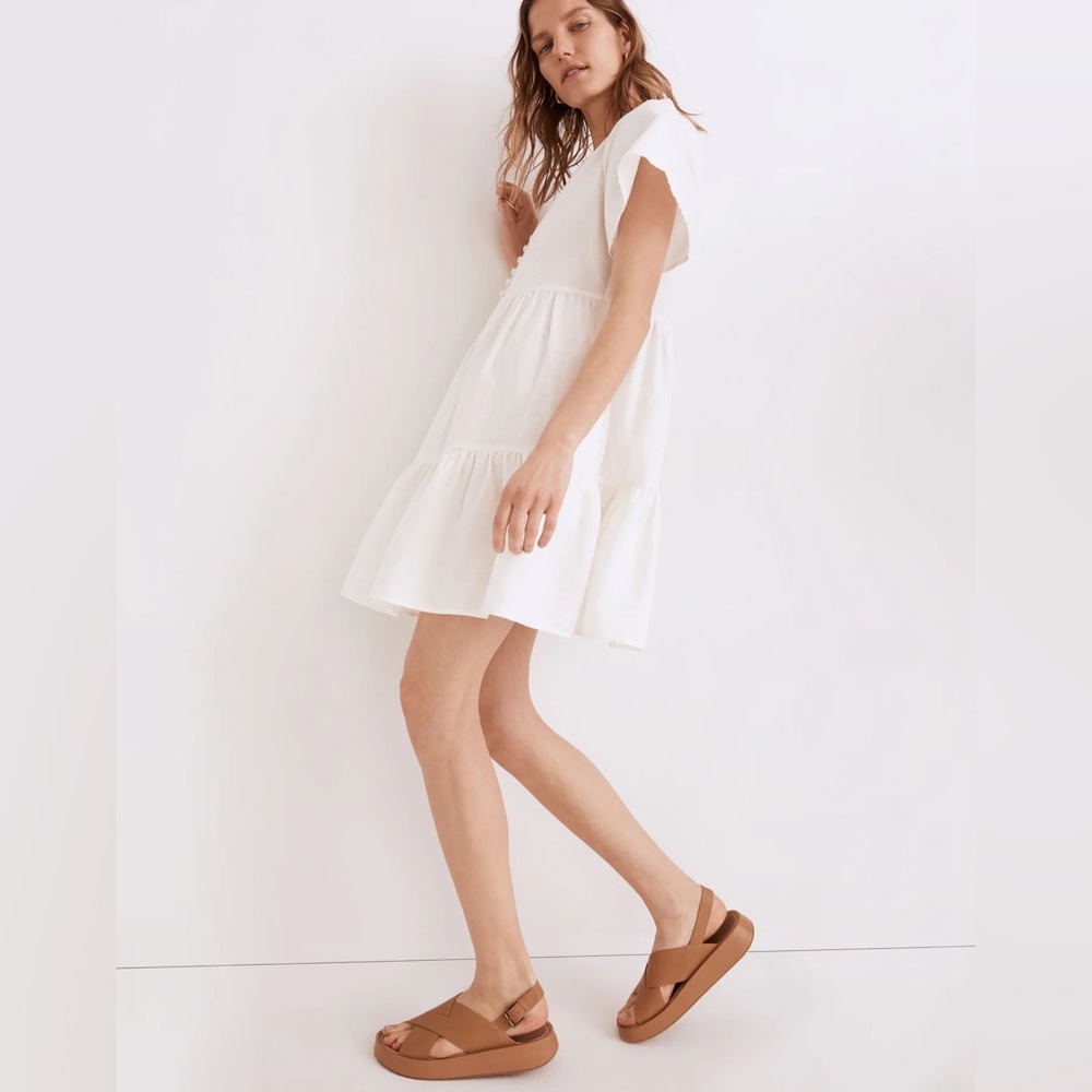 Madewell Linen-Blend Flutter-Sleeve Tiered Mini Dress size small